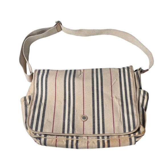 BURBERRY Canvas House Stripe‎ Striped Messenger Laptop Bag Authentic - Picture 1 of 16